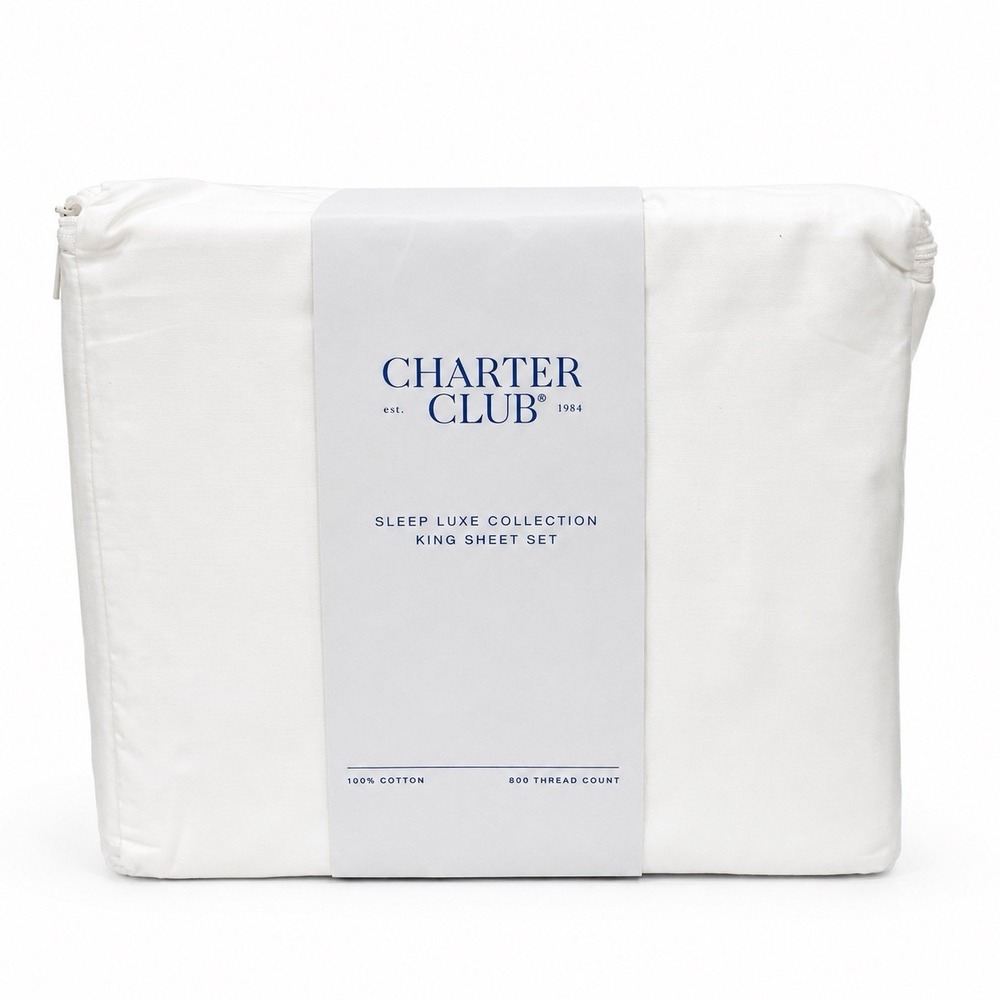 Charter Club Sleep Luxe King Sheet Set 800 Thread Count 100% Cotton White New